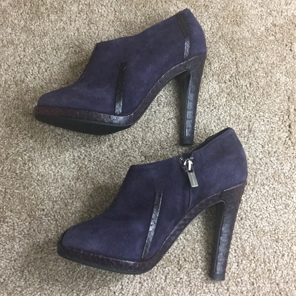 JIL SANDER Suede & Snakeskin Peep Toe Booties - Picture 6 of 8